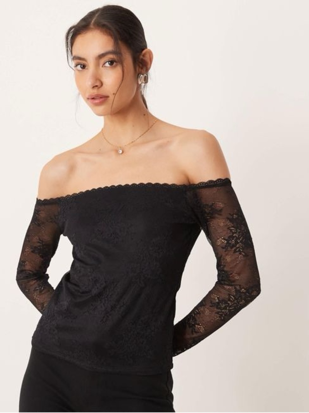 Abercrombie & Fitch Black Off-Shoulder Lace Bra-Free Top